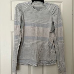 Lululemon Athletica Race Your Pace puff sleeve striped shirt